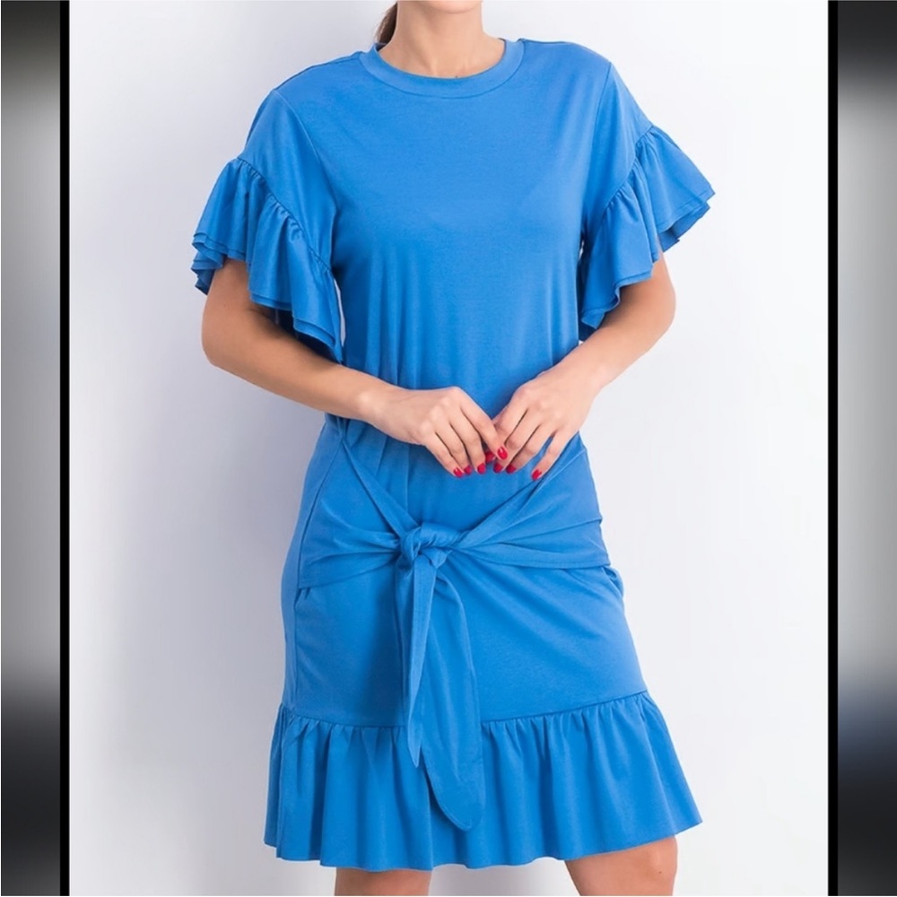 Scotch & Soda Mirage Blue Wrap Ruffle Tie Dress